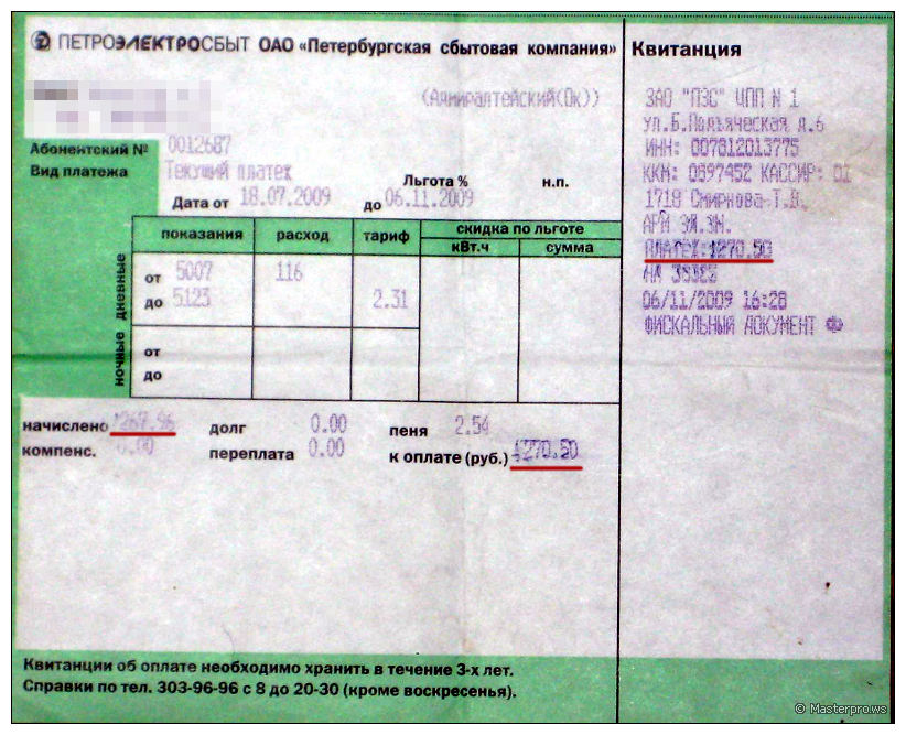 Петроэлектросбыт: оплаченная квитанция