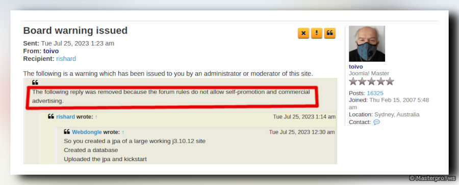 Webdongle veteran on forum.joomla.org. Comedy